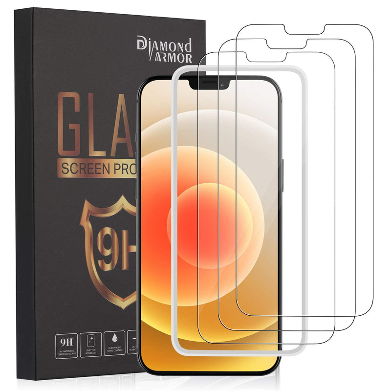 [Australia - AusPower] - 3-Pack DIAMOND ARMOR Screen Protector Compatible with iPhone 12 5G and iPhone 12 Pro 5G 6.1-inch, Tempered Glass 9H Hardness Alignment Frame Installation 