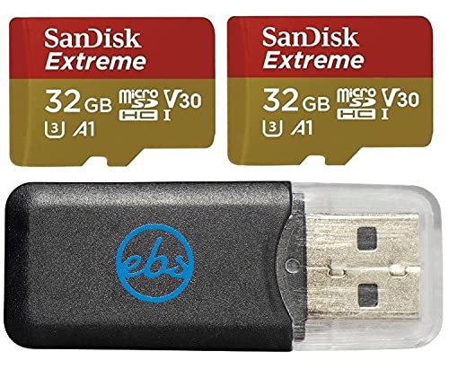 [Australia - AusPower] - SanDisk Extreme (UHS-1 U3 / V30) A1 32GB MicroSD (2 Pack) Memory Card for GoPro Hero 9 Black Action Cam Hero9 SDHC (SDSQXAF-032G-GN6MN) Bundle with (1) Everything But Stromboli Micro SD Card Reader 