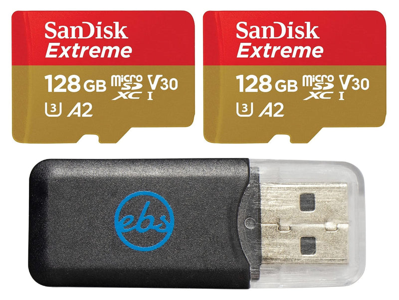 [Australia - AusPower] - SanDisk Extreme (UHS-1 U3 / V30) A2 128GB MicroSD (2 Pack) Memory Card for GoPro Hero 9 Black Action Cam Hero9 SDXC (SDSQXA1-128G-GN6MN) Bundle with (1) Everything But Stromboli Micro SD Card Reader 