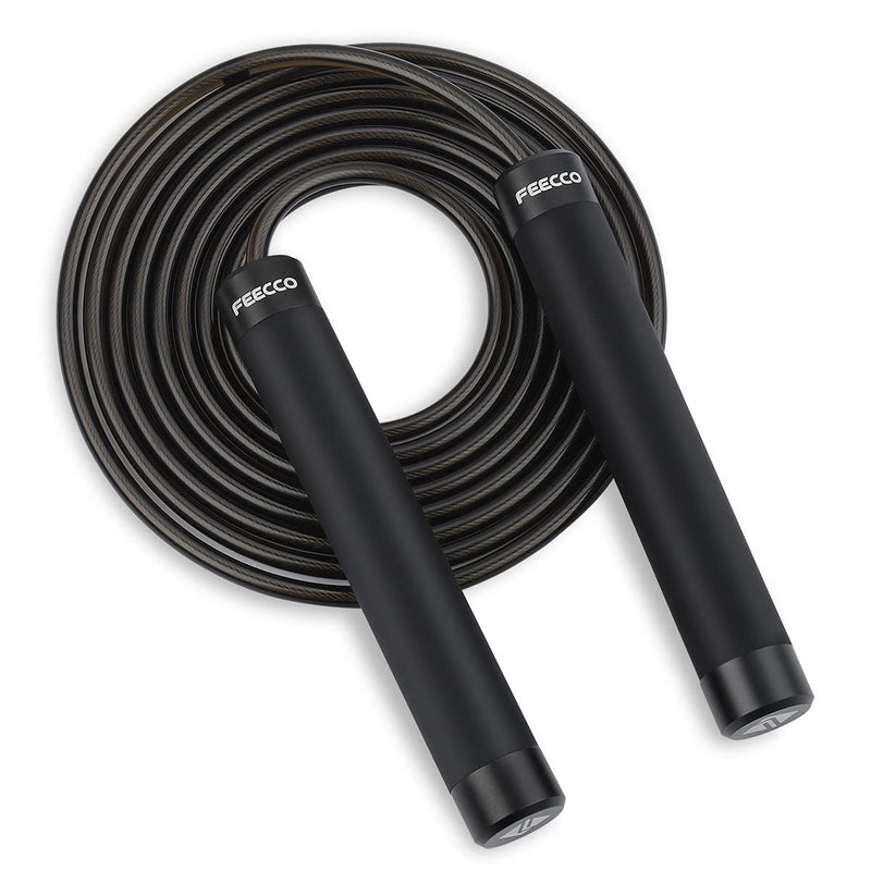 [Australia - AusPower] - FEECCO 1/2 lb Weighted Jump Rope for Boxing, Cardio, Crossfit Workout, 8~11ft Range Adjustable Length Steel Ropes with Ball Bearings and Metal Handles, Suitable for Men and Women 9' Rope for User Height 5'~6' 