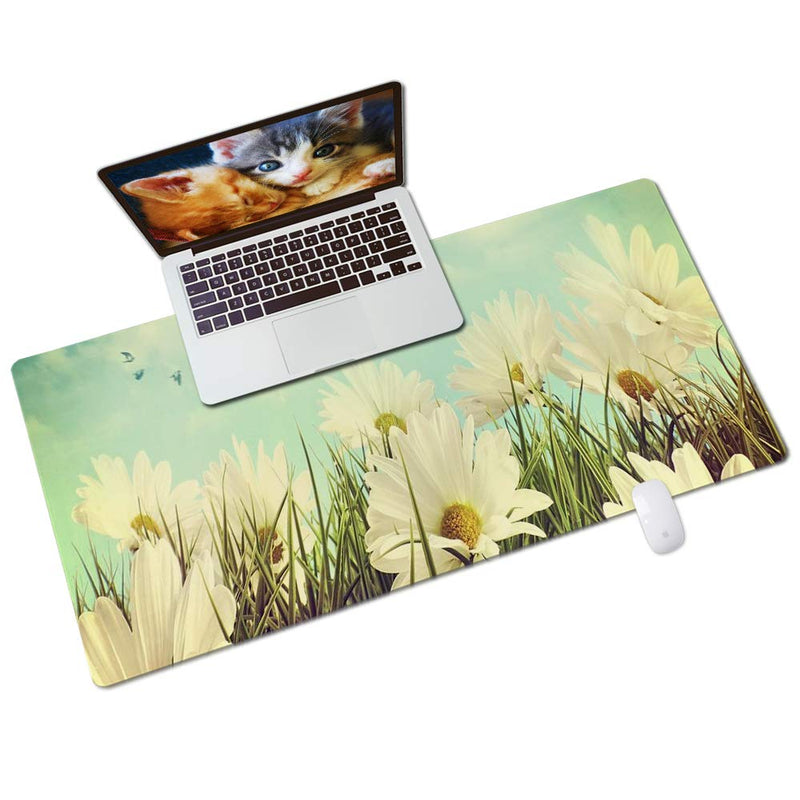 [Australia - AusPower] - QIYI Desk Pad Large Keyboard and Mouse Pad for Laptop Computer, PU Leather Desk Cover Protector, Desk Décor Accessories for Office Home Work Writing Gaming 31.5" x 15.7" - Daisies in Summer 31.5" x 15.7" 