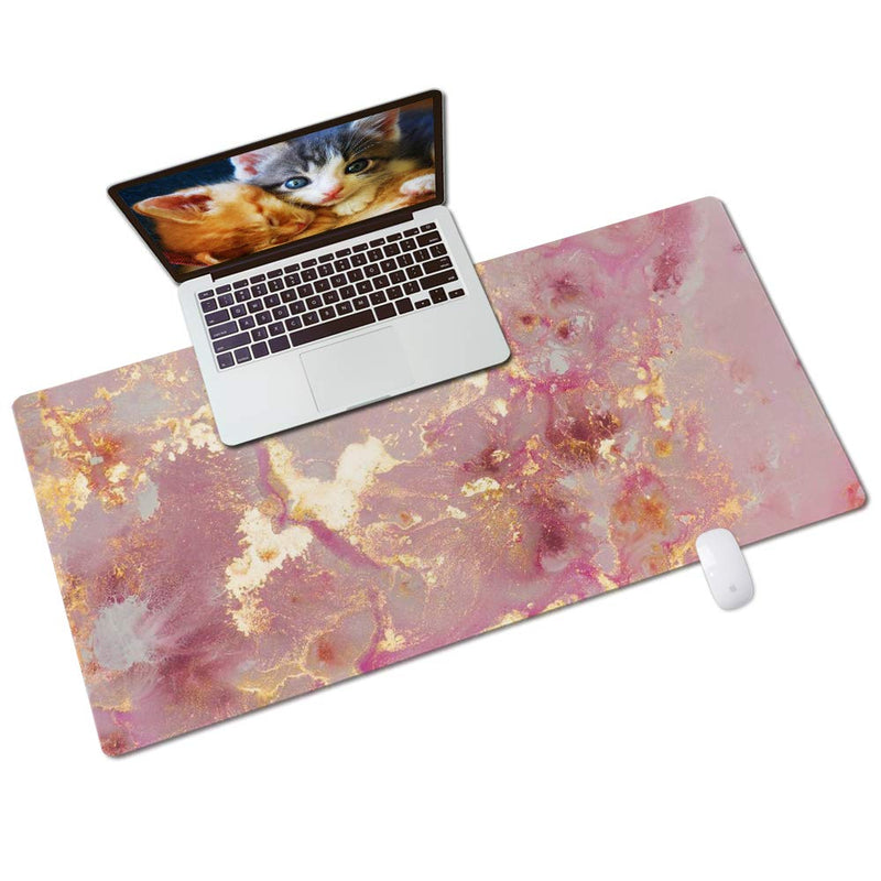 [Australia - AusPower] - QIYI Large Mouse Pad, Cute Extended Desk Mat, Women Girls PU Leather Waterproof Mousepad, Rose Gold Computer PC Laptop Protector Writing Pads for School Office Home 31.5" x 15.7" - Pink Golden Marble Pink Gold Marble 31.5" x 15.7" 