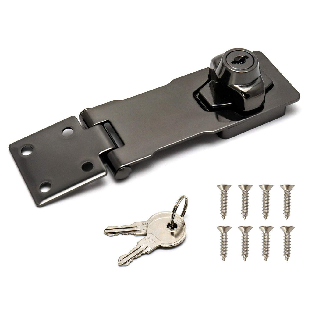 [Australia - AusPower] - QWORK 4 Inch Keyed Hasp Locks, Twist Knob Keyed Locking Latch Safety Lock for Small Doors, Cabinets and More 1 Pack Black 