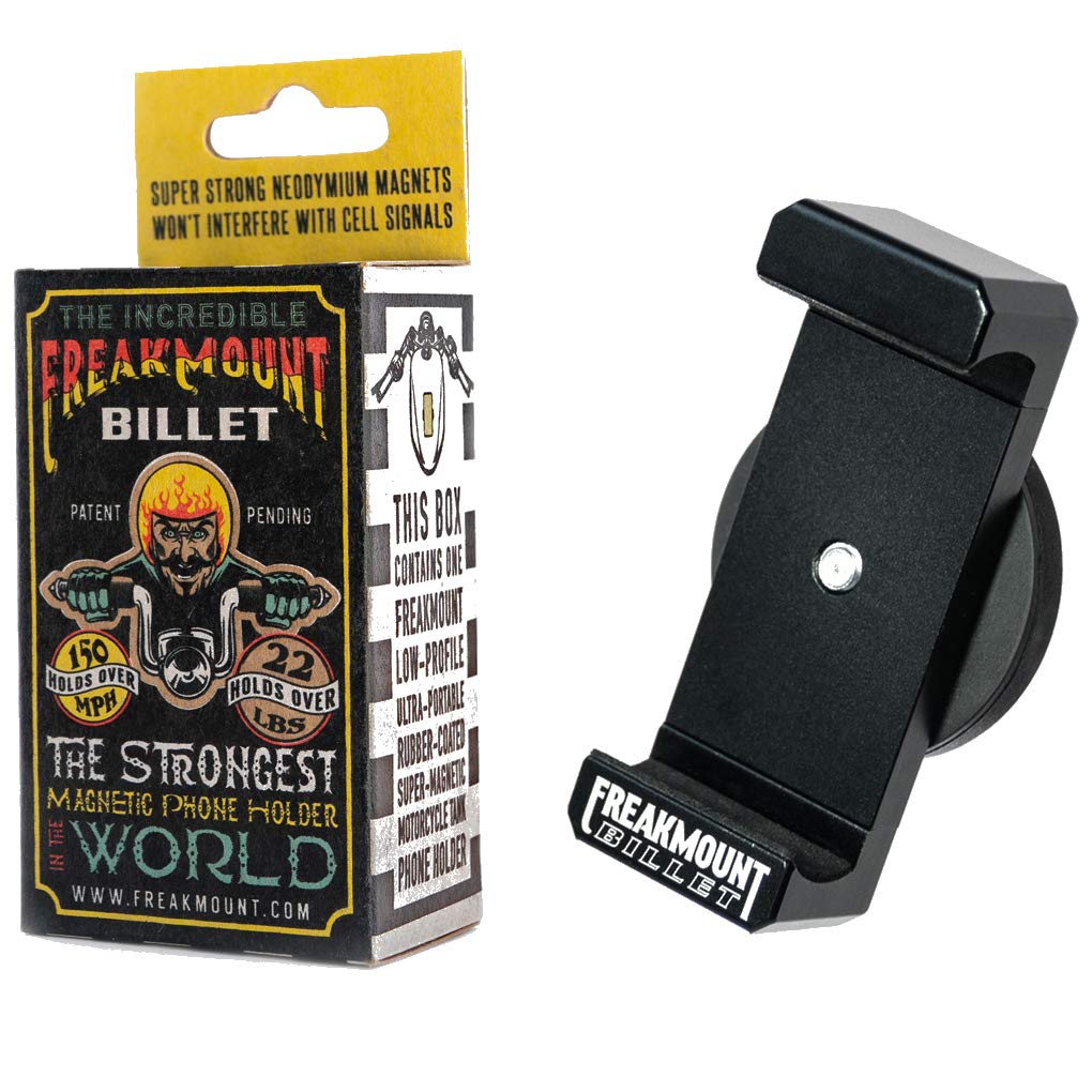 [Australia - AusPower] - FREAKMOUNT Billet Solid Aluminum Freaky Strong Magnetic Phone Mount - Designed for Motorcycles, Gym, Toolbox, Mechanics - Perfect for Wireless Earphones - Strong Spring Grip - Fits All Phones 
