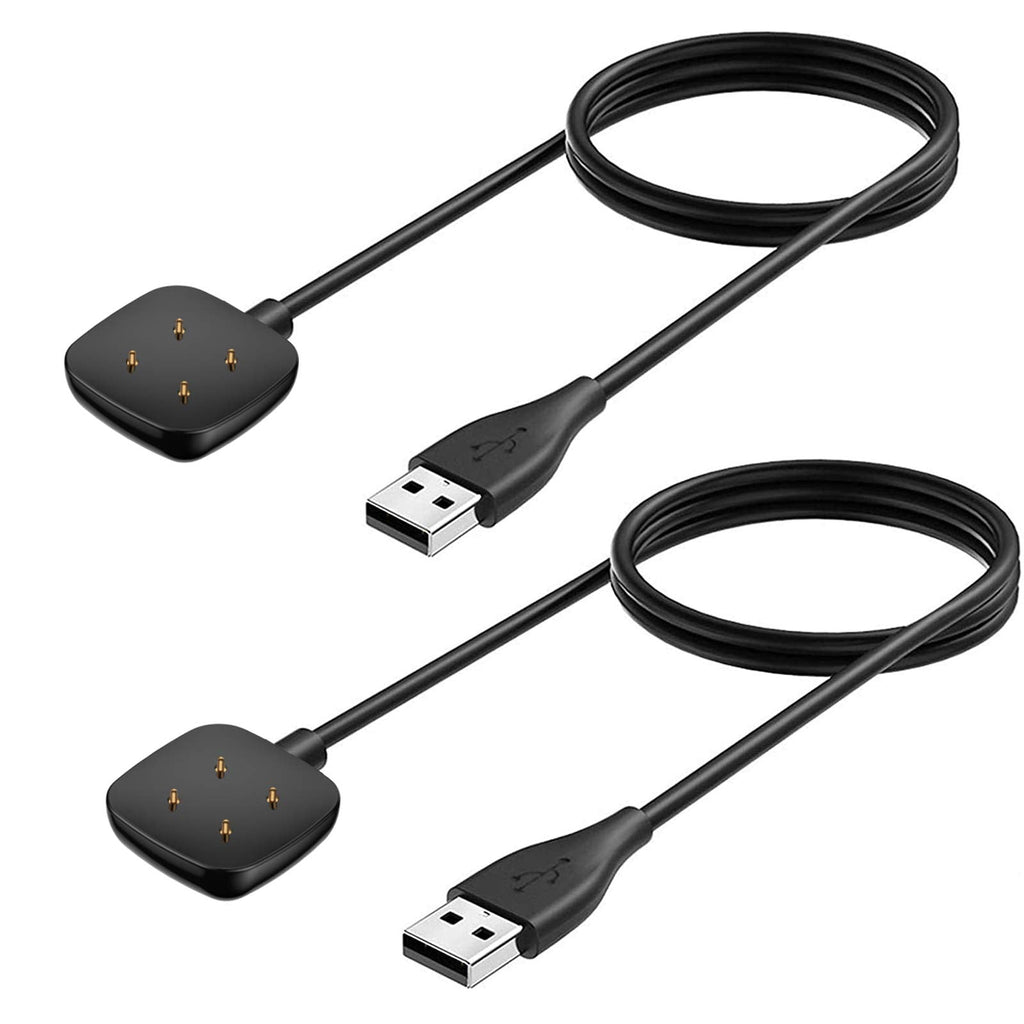 [Australia - AusPower] - NANW 2-Pack Charger Compatible with Fitbit Sense/Versa 3, USB Replacement Charging Cable Dock Stand Station Base Accessories for Sense & Versa 3 Smart Watch (Black) 