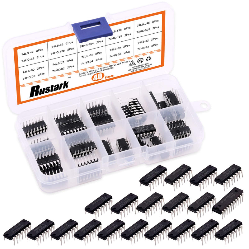 [Australia - AusPower] - Rustark 40Pcs 20 Types 74HCxx and 74LSxx Series Logic IC Assortment Kit, High-Speed Low-Power Integrated Circuit Chip with Store Case 