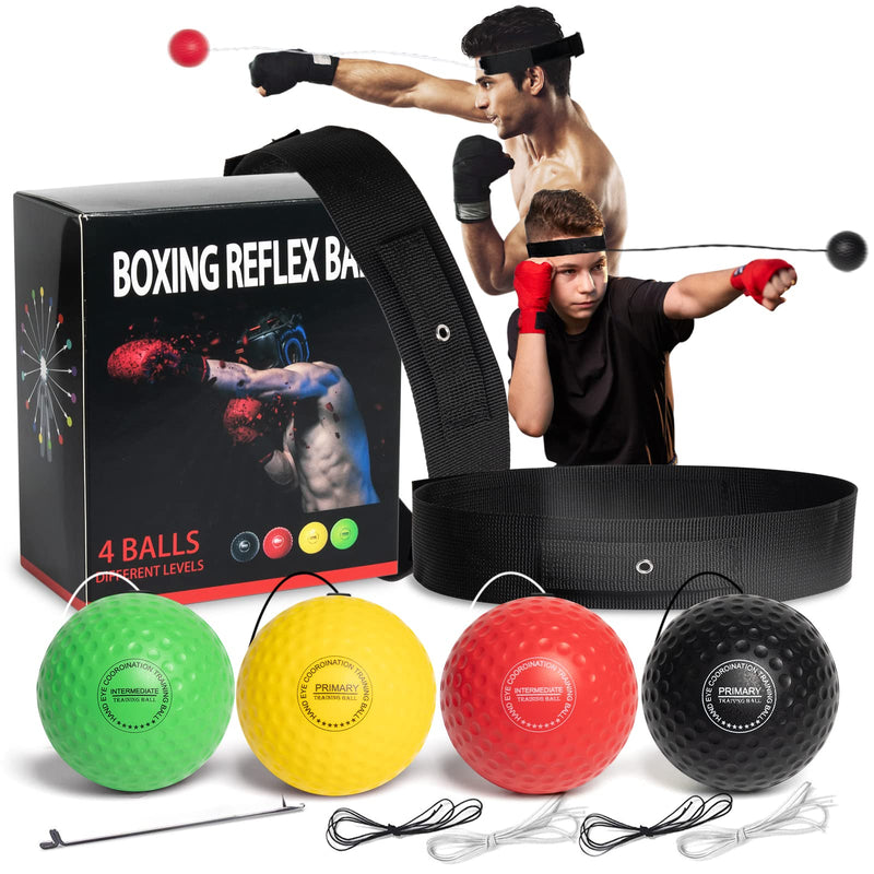 [Australia - AusPower] - OLIKER Boxing Reflex Ball Family Pack Plus with Adjustable Headband,4 Boxing Ball Suitable Reaction,Agility,Punching Speed,Fight Skill and Hand Eye Coordination Training for Adults and Kids 