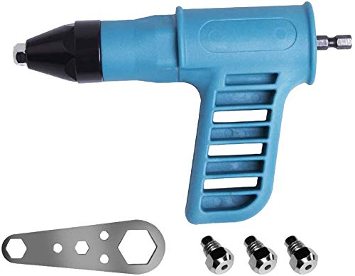 [Australia - AusPower] - Electric Rivet Gun Adapter, Cordless Drill Adapter with Handle, Portable Electric Rivet Adapter Conversion Tool Insert Nut Tool with Rivet Head and Wrench 