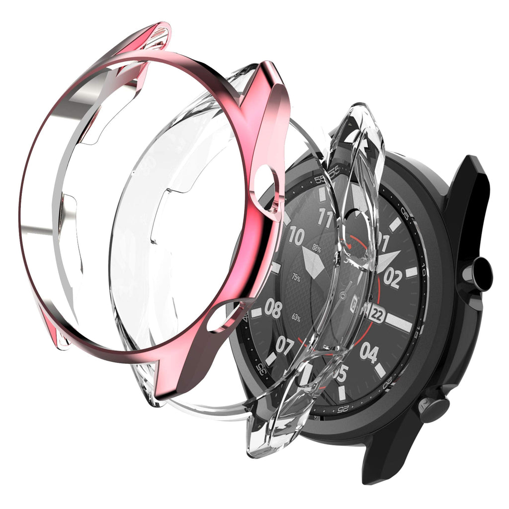 [Australia - AusPower] - Fvlerz Case for Samsung Galaxy Watch 3 41mm, 2 Pack Soft TPU Anti-Scratch Shockproof Case Cover All-Around Protective Bumper Shell for Galaxy Watch 3 41mm Smartwatch Accessories (Clear+Pink) 