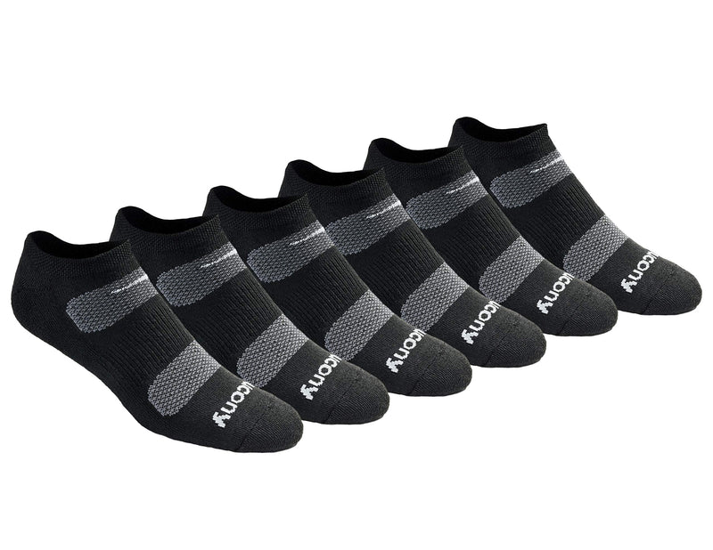 [Australia - AusPower] - Saucony Men's Multi-Pack Mesh Ventilating Comfort Fit Performance No-Show Socks Shoe Size: 6-9 Black Basic (6 Pairs) 