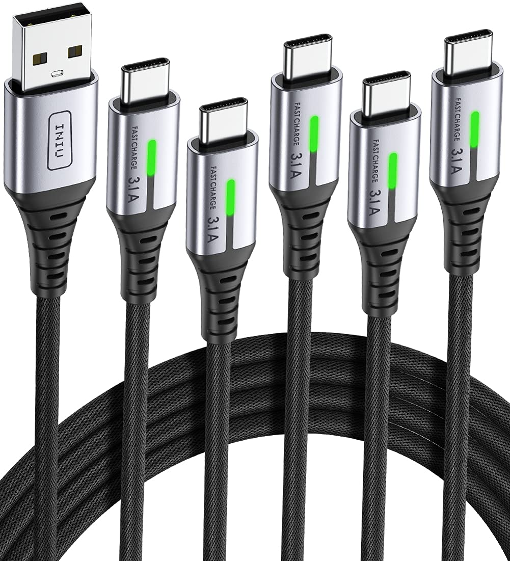 [Australia - AusPower] - USB C Cable, INIU [5 Pack 3.1A] QC Fast Charging USB Type C Cable, Nylon(3.3+3.3+6.6+6.6+10ft) Phone Charger USB-C Cables for Samsung Galaxy S21 S20 S10 Plus Note 10 LG Google Pixel OnePlus Huawei etc 
