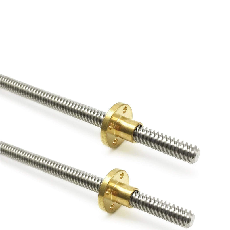 [Australia - AusPower] - 2PCS 400mm?15.75 Inches?Tr8x8 Lead Screw with T8 Brass Nut (Acme Thread, 2mm Pitch, 4 Starts, 8mm Lead) for LCD DLP SLA 3D Printer Z Axis and CNC Machine 2pcs Tr8X8 