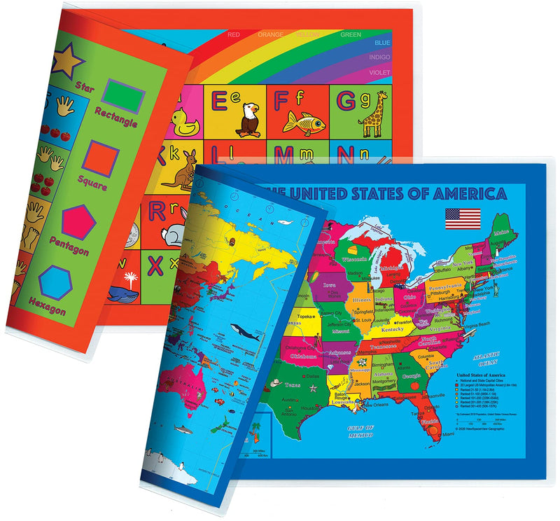 [Australia - AusPower] - Natural Learning Children's Placemat (2 Placemats: USA/Europe Centered World Map; Alphabet/Colors and Numbers/Shapes 4-in-1) 2 Placemats: Usa/Europe Centered World Map; Alphabet/Colors and Numbers/Shapes 4-in-1 