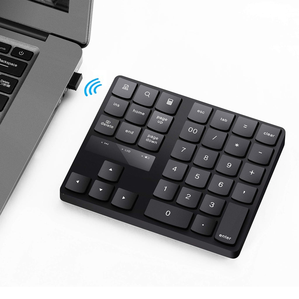 [Australia - AusPower] - Numeric Keypad, 35-Keys Portable USB Wireless Numeric Keypad Rechargeable Ultra-Silent External Numeric Pad for MacBook/MacBook Pro/Air and Windows Laptop Black 