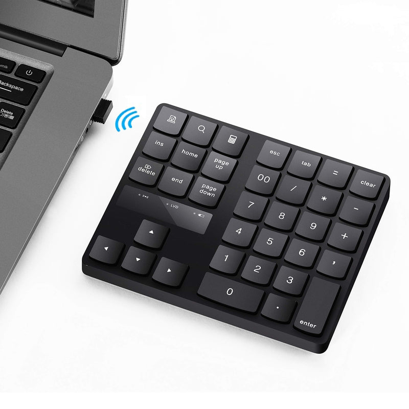 [Australia - AusPower] - Numeric Keypad, 35-Keys Portable USB Wireless Numeric Keypad Rechargeable Ultra-Silent External Numeric Pad for MacBook/MacBook Pro/Air and Windows Laptop Black 