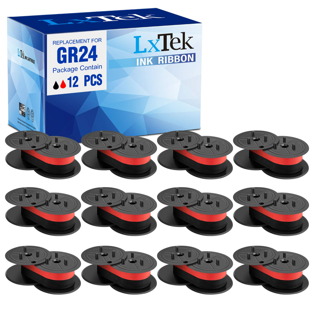 [Australia - AusPower] - LxTek Replacement for GR24 Universal Twin Spool Calculator Ribbon use with Nukote BR80c, Sharp El 1197 P III, Porelon 11216, Dataproducts R3027 (Black/red, 12-Pack) Tray 