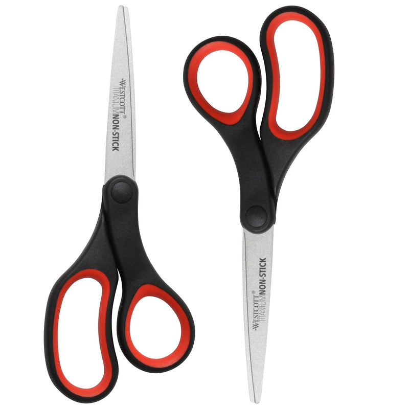 [Australia - AusPower] - Westcott 8" Titanium Non-Stick Scissors, 2-Pack, Black and Red 