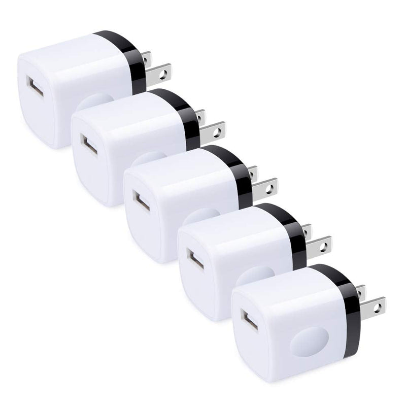 [Australia - AusPower] - Charging Block, Wall Charger, HOOTEK USB Cube 5Pack 1A/5V Single Port Power Adapter Plug Charger Box Brick for iPhone 13 12 11 XS XR X 8 Plus, iPad, Samsung Galaxy S22 S21 Note20 Ultra 5G, Oneplus, LG white 