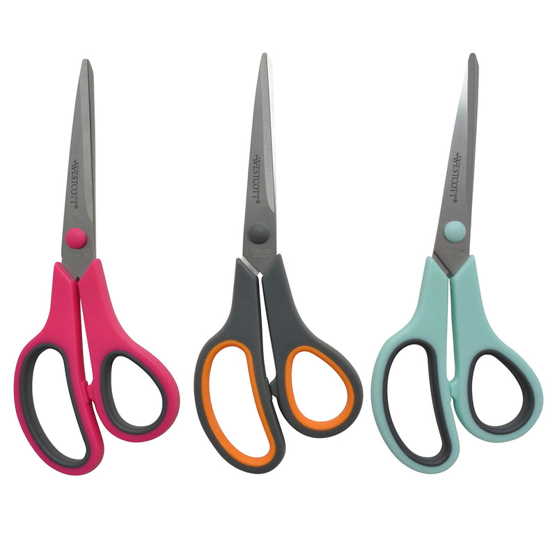 [Australia - AusPower] - Westcott 8" Straight Stainless Steel Soft Grip Handle Scissors, Assorted Colors, Pack of 3 8" Pack of 3 