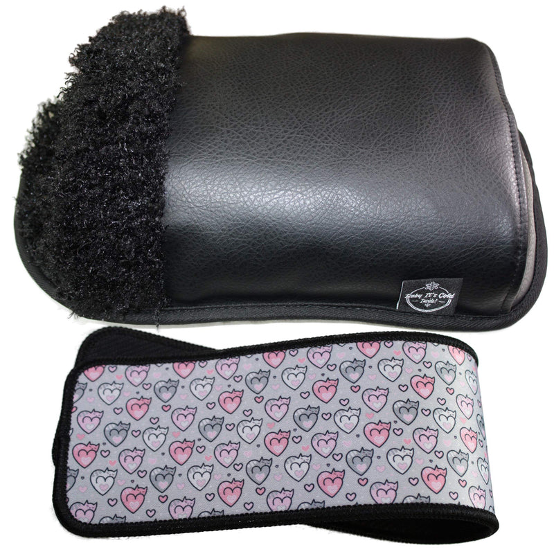 [Australia - AusPower] - Baby It's Cold Inside! Warm Heated Mouse Pad Mitten Cocoon, Black; Keyboard Wrist Rest, Pink and Grey Cat Hearts Pattern; Office Desk Accessory Gift Set 