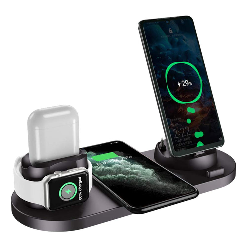 [Australia - AusPower] - Wireless Charging Station, TZONOO 6 in 1 Fast Charging Stand for Multiple Devices, Apple Watch Series 6/SE/5/4/3/2, AirPods Pro, iPhone 13/13 Pro/12/12 Pro/11 Series/XS Max/XR/XS/X/8/8 Plus(Black) Black 