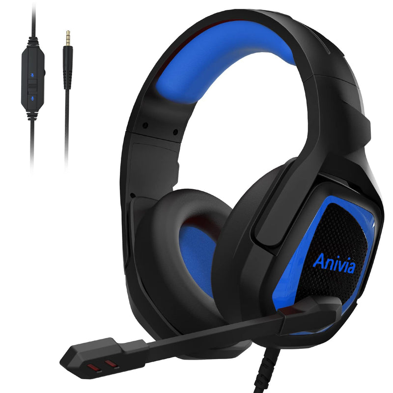 [Australia - AusPower] - Anivia Gaming Headset with Microphone, Noise Cancelling Stereo Wired Headset Compatible with PC, PS4, PS5, Xbox One, Laptop, Nintendo NES, Over-Ear 3.5mm Headphones with Mic Blue 