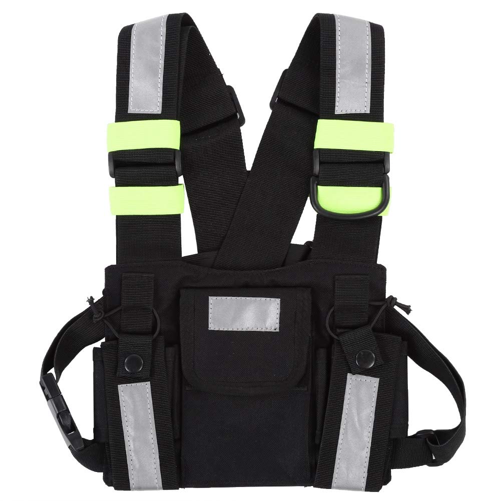[Australia - AusPower] - Cuifati Chest Harness Front Pack,Yellow Reflective TYT Radio Tactical Harness Vest Chest Bag Pouch Front Pack,Holster Vest Rig for Two Way Radio Walkie Talkie 