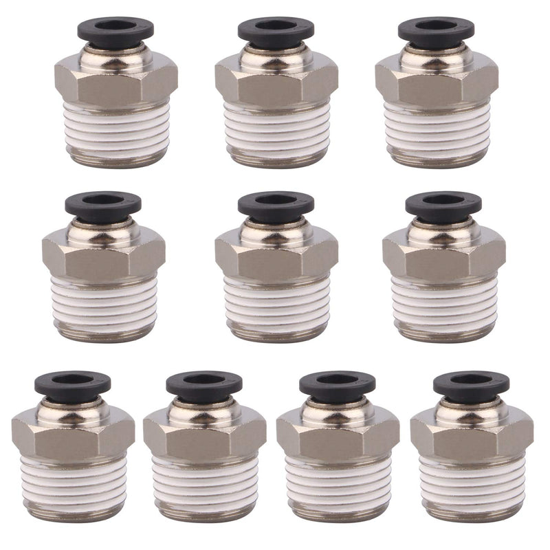 [Australia - AusPower] - PC Push to Connect Tube Fitting, Male Straight - 1/4" Tube OD x 3/8" NPT Thread, Pack of 10 1/4"OD x 3/8"NPT 