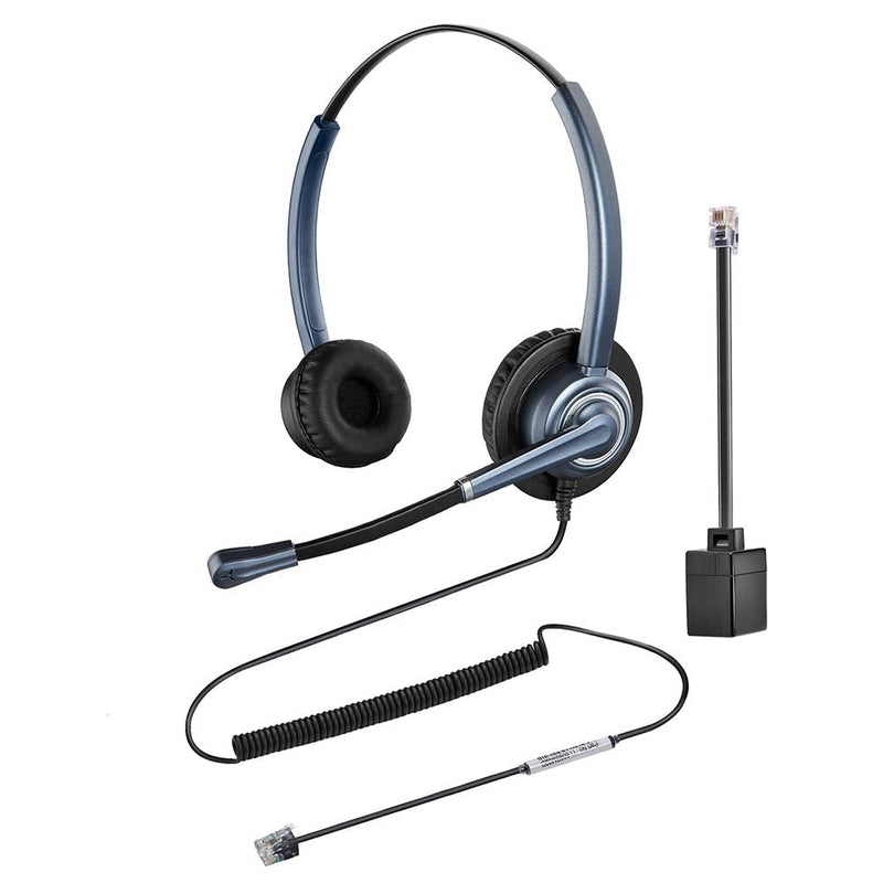 [Australia - AusPower] - Oppetec Telephone Headset Dual Ear RJ9 Call Center Headset with Noise Cancelling Mic Compatible with Avaya Alcatel NEC Nortel etc 