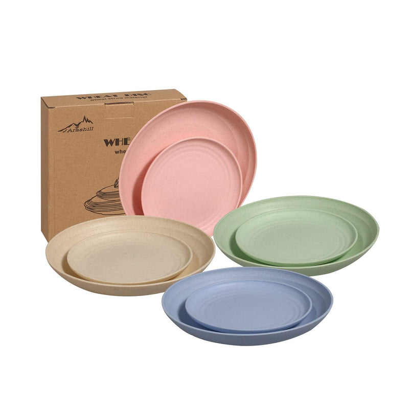 [Australia - AusPower] - Arashill 8-Piece Unbreakable Plates,Degradable Dinner Plates,Lightweight Wheat Straw Plates,Include 7.8''&5.9” Dinner Plates,Dishwasher & Microwave Safe,BPA Free 