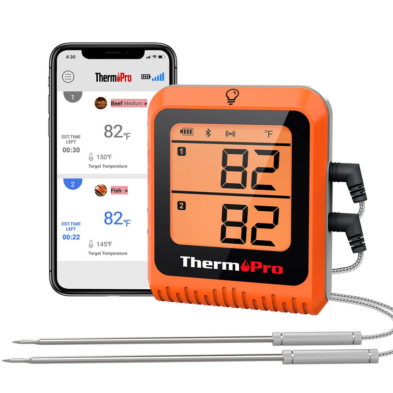 [Australia - AusPower] - ThermoPro Wireless Meat Thermometer of 500FT, Bluetooth Meat Thermometer for Smoker Oven, Grill Thermometer with Dual Probes, Smart Rechargeable BBQ Thermometer for Cooking Turkey Fish Beef 2 probes 