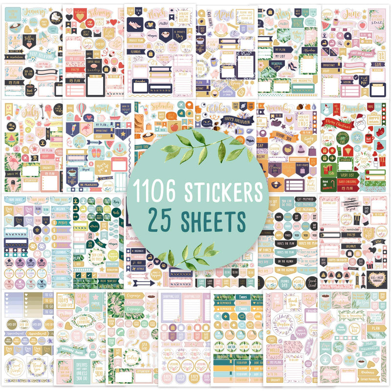[Australia - AusPower] - Aesthetic Greenery Planner Stickers - 1100+ Stunning Gold Foil Design Accessories Enhance and Simplify Your Planner, Journal and Calendar 