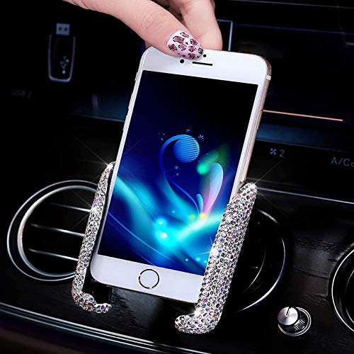 [Australia - AusPower] - Bling Car Phone Holder Mini Car Dash Air Vent Automatic Phone Mount Universal 360°Adjustable Crystal Auto Car Stand Phone Holder Car Accessories for Women and Girls (White) 
