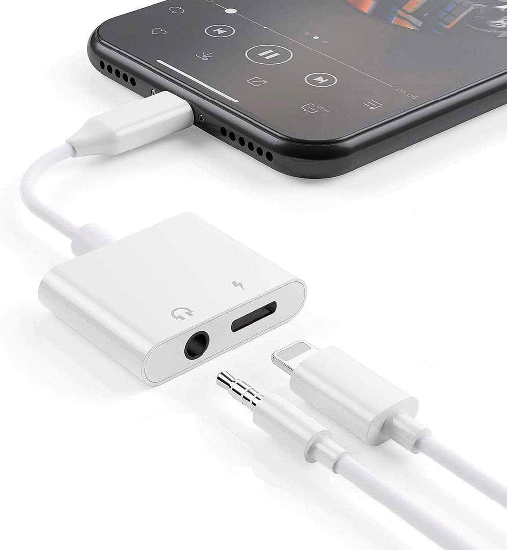 [Australia - AusPower] - iPhone Headphones Adapter, Apple MFi Certified 2 in 1 Lightning to 3.5 mm Headphone Jack Adapter Dual Ports Dongle Charger Jack & AUX Audio 3.5mm Earphone Accessory for iPhone 12/11/X/XS/XR/8/7/SE 