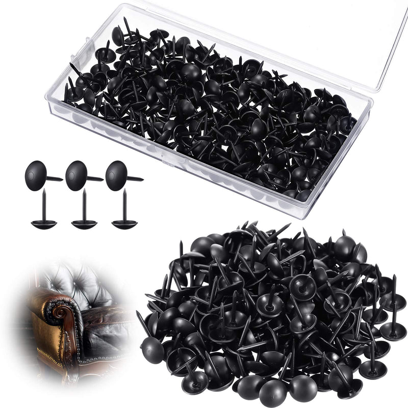 [Australia - AusPower] - 200 Pieces Matte Black Upholstery Nails 7/16 Inch, 11 x 17 mm Furniture Sofa Thumb Tacks Push Pin DIY Nail Assortment Kit in Storage Box for Upholstered Furniture Cork Board, DIY Project, Home Decor 