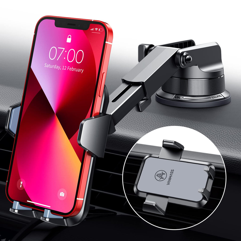 [Australia - AusPower] - VANMASS Heavy Duty Car Phone Holder Mount【Big & Heavy Phones Friendly】 2022 Cell Phone Holder Car Dashboard Windshield Vent Compatible with iPhone 13 12 11 Pro Max X 8, Galaxy s20 Note 10 9 