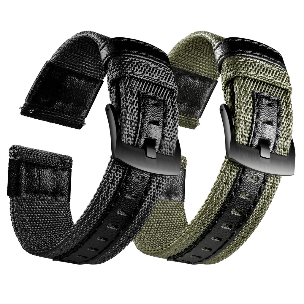 [Australia - AusPower] - Galaxy Watch 3 45mm Bands, Galaxy Watch 46mm Bands with Quick Release Pins, 2 Pack Comfortable and Durable Nylon Velcro Watch Strap Compatible with Samsung Smartwatch, Black and Army Green Large Black & Army Green 45MM Large: 7.3" - 8.6" 