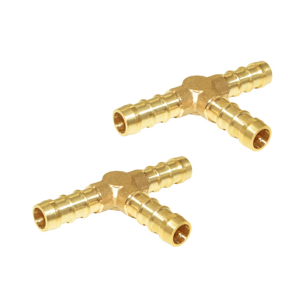 [Australia - AusPower] - Hooshing 2Pcs 3/8" Brass Tee PEX Fittings T Shaped 3 Way Union Intersection Barbed Hose Connector Splicer Joint Water/Fuel/Air 3/8 Inch 2 
