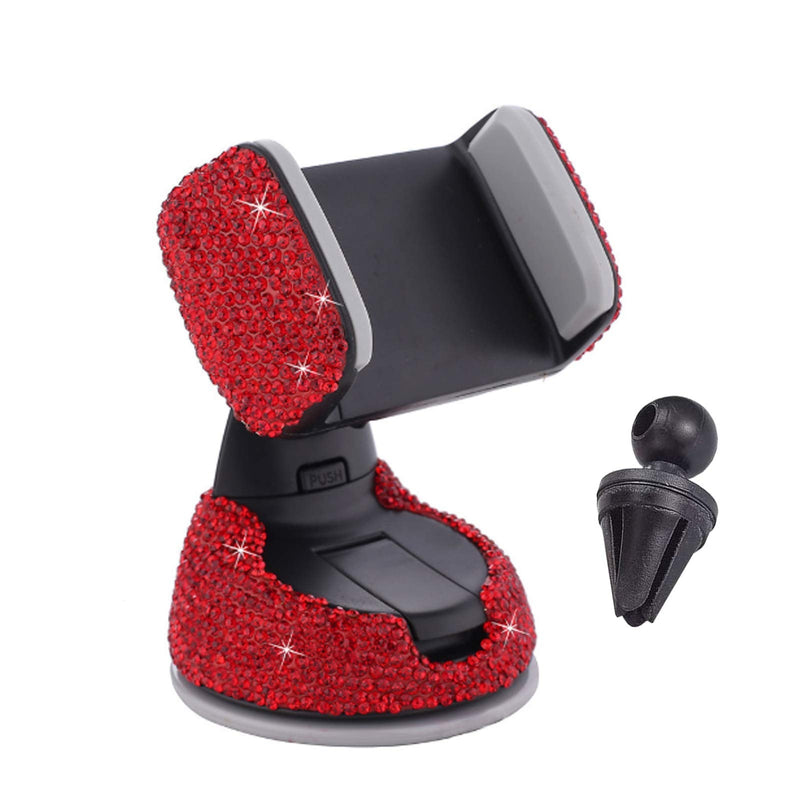 [Australia - AusPower] - Bling Car Phone Holder, Sparkle Rhinestone Car Accessories for Women, Crystal Diamond Cell Phone Mount Compatible for Smartphones (Red) 
