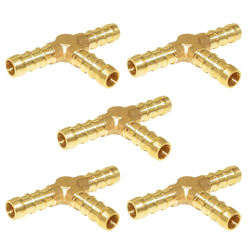 [Australia - AusPower] - Hooshing 5Pcs 3/8" Hose Barb Brass Tee Barb Fittings T Shaped 3 Way Barbed Hose Connector Splicer Joint Water/Fuel/Air 3/8 Inch 5 