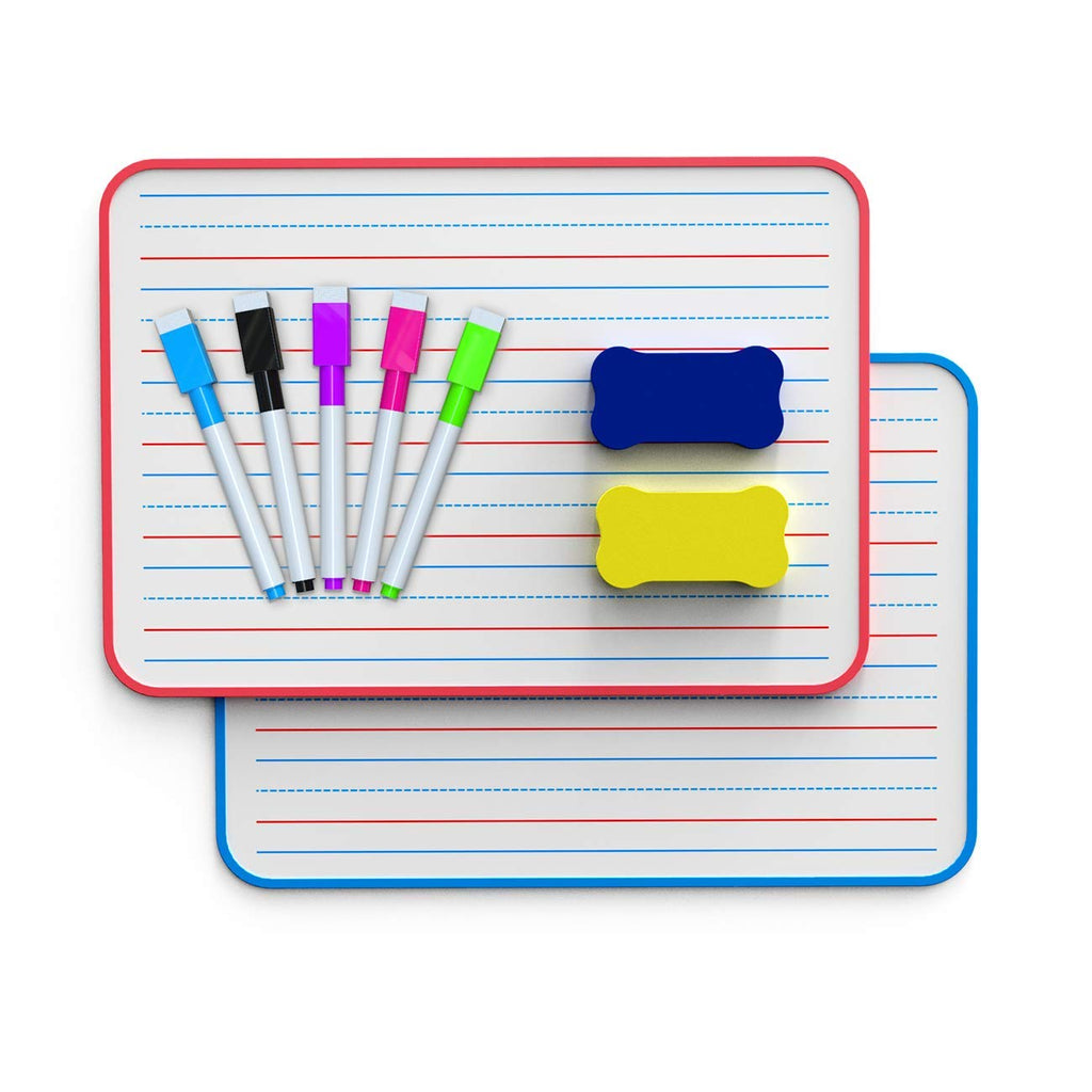 [Australia - AusPower] - Ruled Dry Erase Lapboard, Double Sided Dry Erase Board, Small Whiteboard for Kids, Dry Erase Board with Lines for Learning Writing (Set of 2) 
