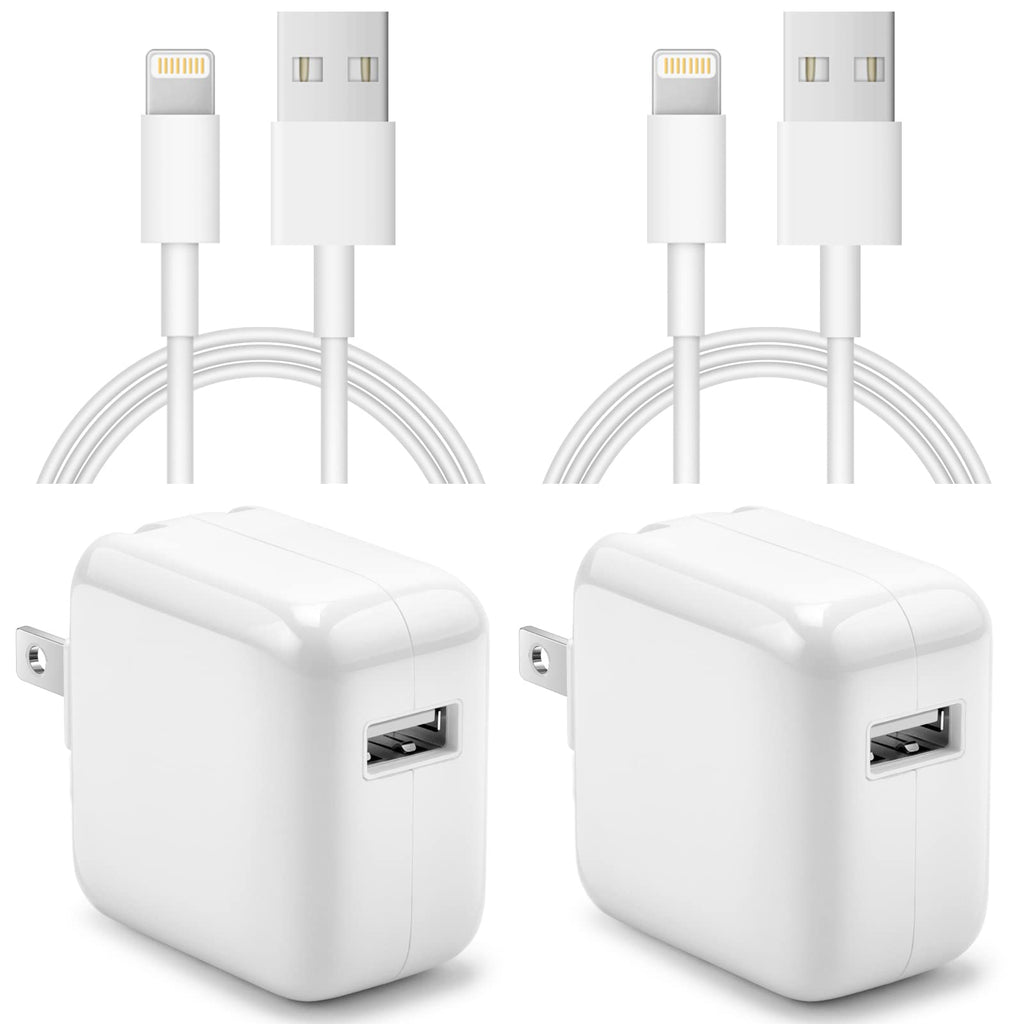 [Australia - AusPower] - iPad Charger iPhone Charger【Apple MFi Certified】 [2-Pack] 12W USB Wall Charger Foldable Portable Travel Plug with USB to Lightning Cable Compatible with iPad iPhone, iPad, Airpod 