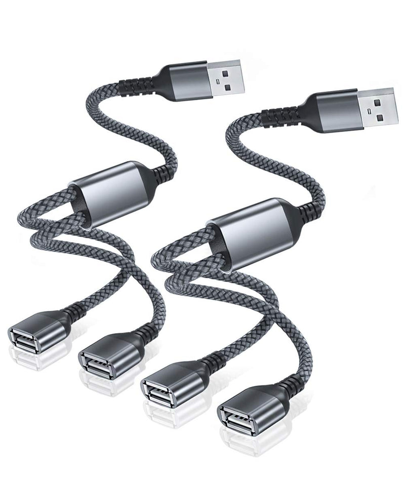 [Australia - AusPower] - USB Splitter Y Cable 1FT (2-Pack),USB A 1 Male to 2 Female Extension Cord Converter,Dual Double USB Port Extender Hub Data Charger Power Split Adapter for Mac,Car,Xbox One Series X/S,PS4,PS5,Laptop Gray 