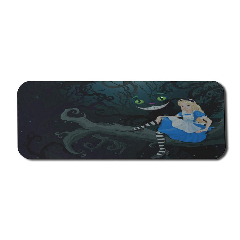 [Australia - AusPower] - Ambesonne Alice in Wonderland Computer Mouse Pad, Alice Sitting on Branch and Chescire Cat in Darkness Cartoon Style, Rectangle Non-Slip Rubber Mousepad Large, 31" x 12" Gaming Size, Dark Green 