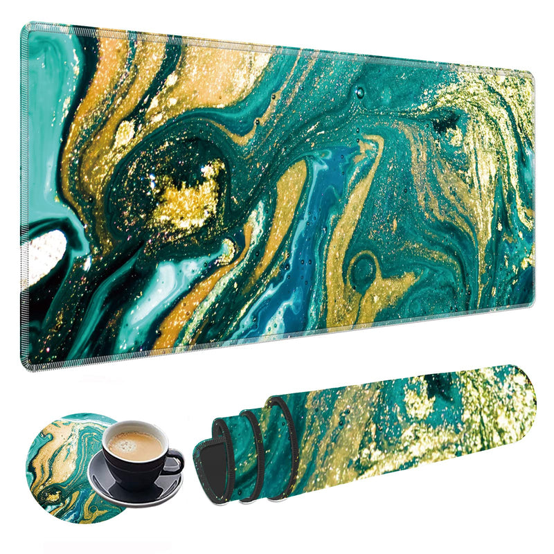 [Australia - AusPower] - Big Desk Pad (31.5 X 11.8 Inch) Desk Mat Accessories for Women Men Desk Protector Extended Mouse Pad for Office/Home Accessories Writing Pad for Top of Desks +Cup Coaster and Cute Stickers, Teal 