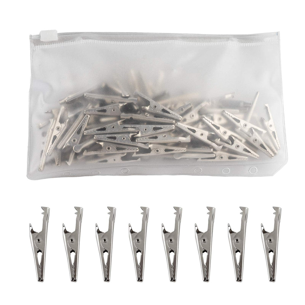 [Australia - AusPower] - 100PCS 1.37IN / 35mm Metal Alligator Clips, Crocodile Clamps Silver Tone Nickel Plated Spring Clamps Test Line Crocodile Clips for Laboratory Electric Testing Work and Cable Lead Clip 