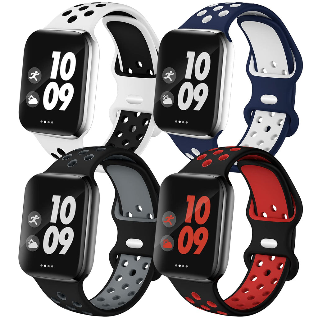 [Australia - AusPower] - EXCHAR Sport Band Compatible with Apple Watch Band 40mm 38mm 41mm Series 7/6/5/4 for Women Men, Breathable Soft Silicone Replacement Wristband for iWatch Series 3/2/1/SE Nike+ All Various Styles M/L 4 Pack 01-Platinum Black/BlueWhite/BlackGrey/BlackRed 