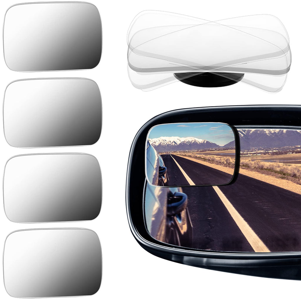 [Australia - AusPower] - 4 Pieces Cars Blind Spot Mirror 360 Degree Glass Rectangle Convex Spot Frameless Adjustable Self Adhesive Wide Angle Blind Spot Mirror 