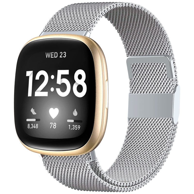 [Australia - AusPower] - ZWGKKYGYH Compatible with Fitbit Versa 3 and Sense Bands for Women Men, Stainless Steel Metal Mesh Band Breathable Replacement Accessories Bracelet Smartwatch Strap with Magnet Lock, Small Silver S: 5.5" - 7.5" 