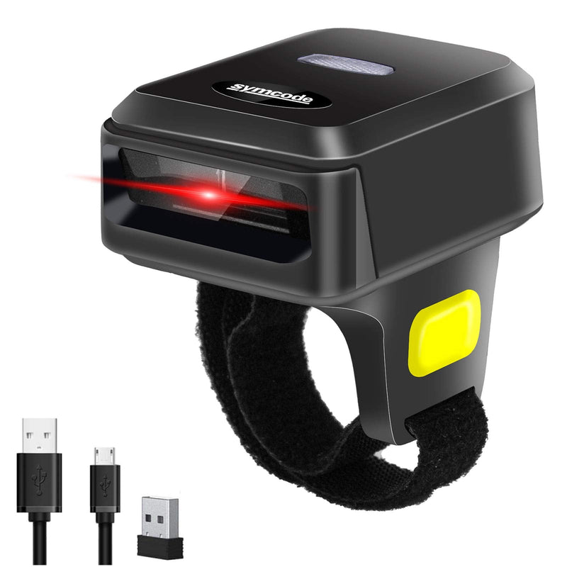 [Australia - AusPower] - Symcode 2D Bluetooth Wireless QR Barcode Scanner,Portable Ring Wearable Finger 1D 2D Mini Bar Code Reader Scanner Suppot Screen Scanning with Bluetooth & 2.4GHz Wireless & Wired Connection Scanner 2D Ring Scanner 